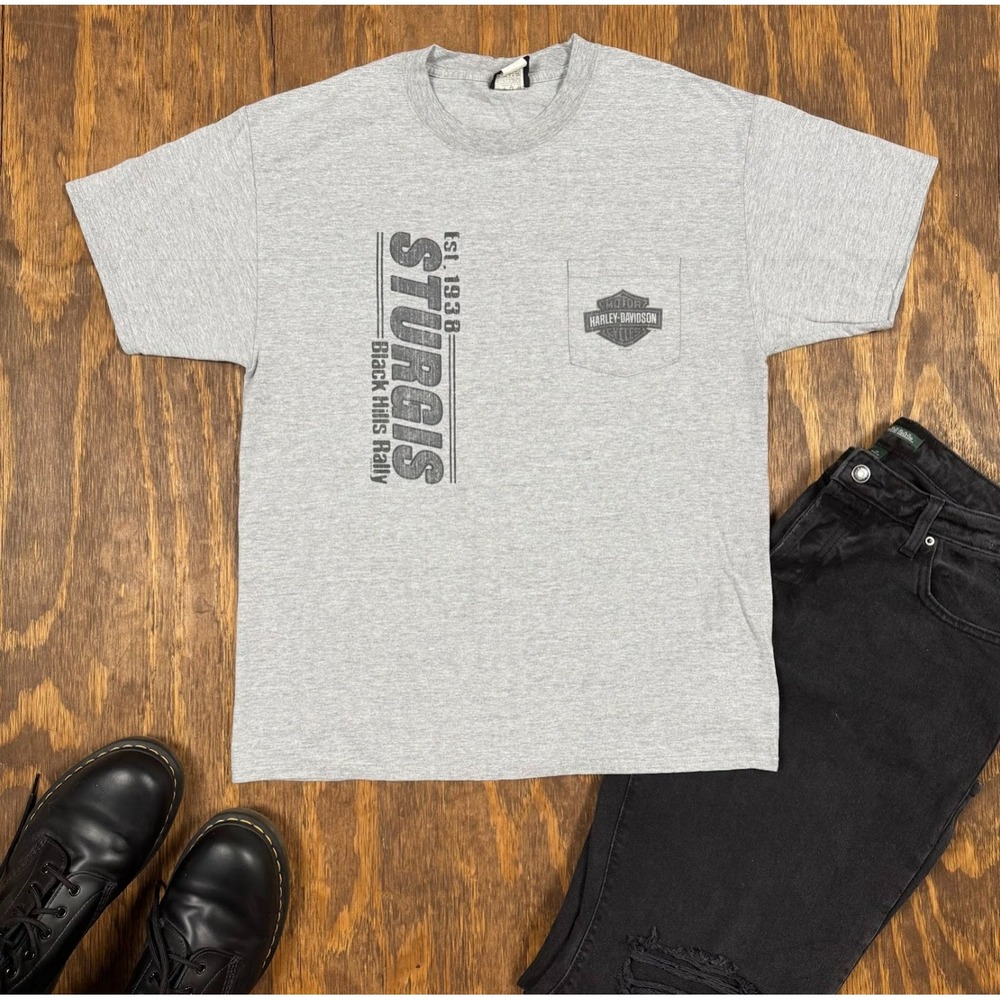 Harley Davidson Sturgis Black Hills Rally Pocket T Shirt Gray Large South Dakota